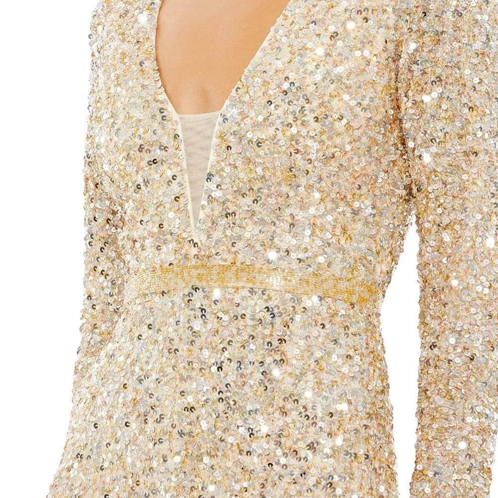 Mac Duggal - Sequined Allover Long Sleeve Jumpsuit Bachelorette Bridal